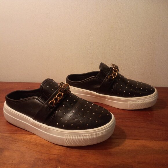 KURT GEIGER London "Milly" Sz. 32EU/1 US Black Studded Rhinestone Chain Mules - Picture 4 of 12